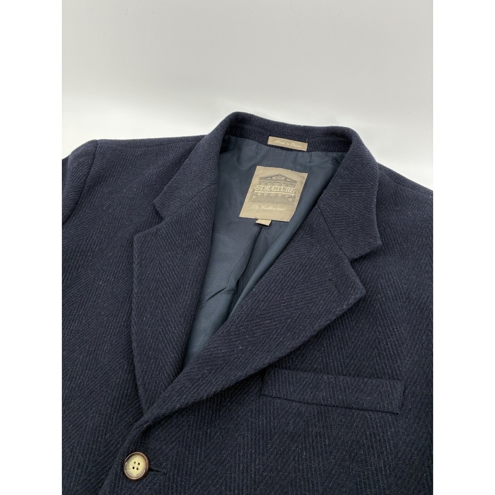 Structure‎ Le Collection Navy Herringbone Wool Blend Blazer Men's Large Italian